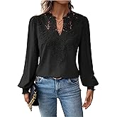 Womens Dressy Lace Blouse V Neck Ruffle Long Sleeve T Shirt 2026 Fashion Clothes Lace Crochet Casual Boho Tees Tops
