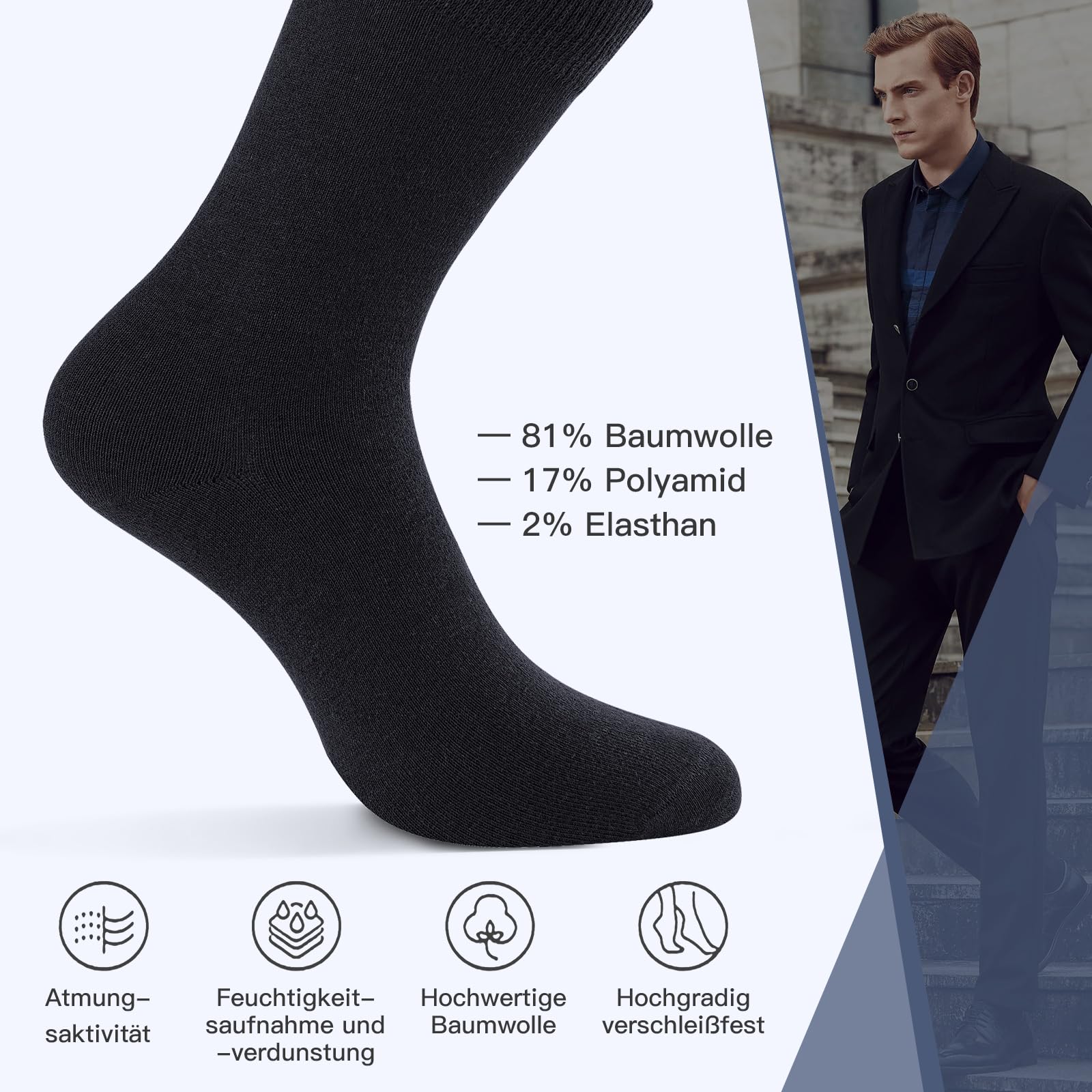 QINCAO 10 Paar Socken Herren Damen Baumwolle Herrensocken Schwarz Sport Socks Atmungsaktive,L 4