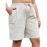 COOTRY Women's Plus Size 9'' Hiking Cargo Shorts Quick Dry Athletic Travel Golf Bermuda Shorts with Zipper Pockets