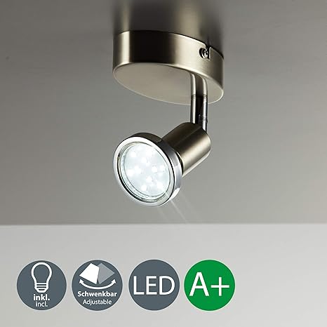 B.K.Licht LED Wandleuchte inkl 3W GU10 warmweiss schwenkbar Metall Wandspot Deckenspot matt Nickel