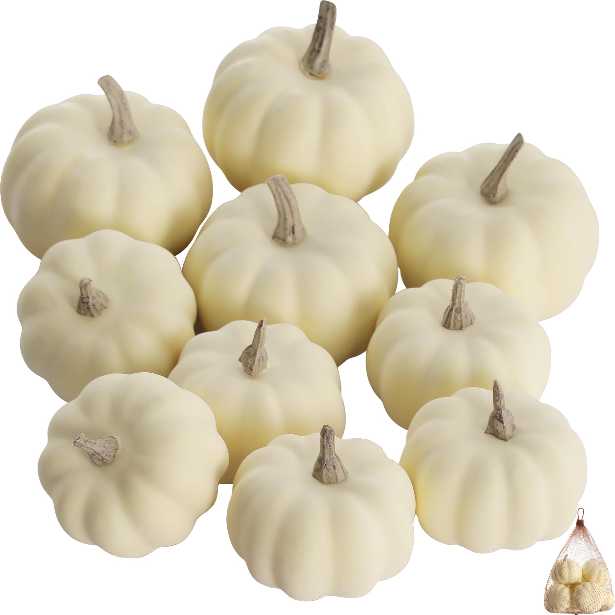 Photo 1 of Artgar Pumpkin Decor - White Pumpkin - 10 PCS Mini Pumpkins Harvest Set - Beige Foam Pumpkins for Home Decor DIY, Table, Halloween, Fall, Thanksgiving Decorations