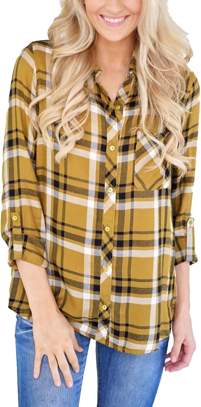 Plaid Button Down Long Sleeve Shirt 