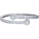Jewels By Lux Sterling Silver Womens Baguette Round Cubic-Zirconia Fashion Bangle Bracelet
