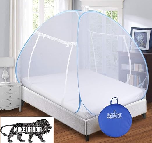 Backbone Mosquito Net Foldable King Size (Double Bed) with Free Saviours (Design 1)
