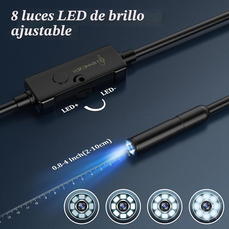 Ennovor Endoscope 1920P HD Snake Inspection Camera, Câmara Endoscópica Tipo-C, Câmara Scope com 8 Luzes LED para Smartphones Android e iOS, iPad, Samsung (33 FT/10 M)