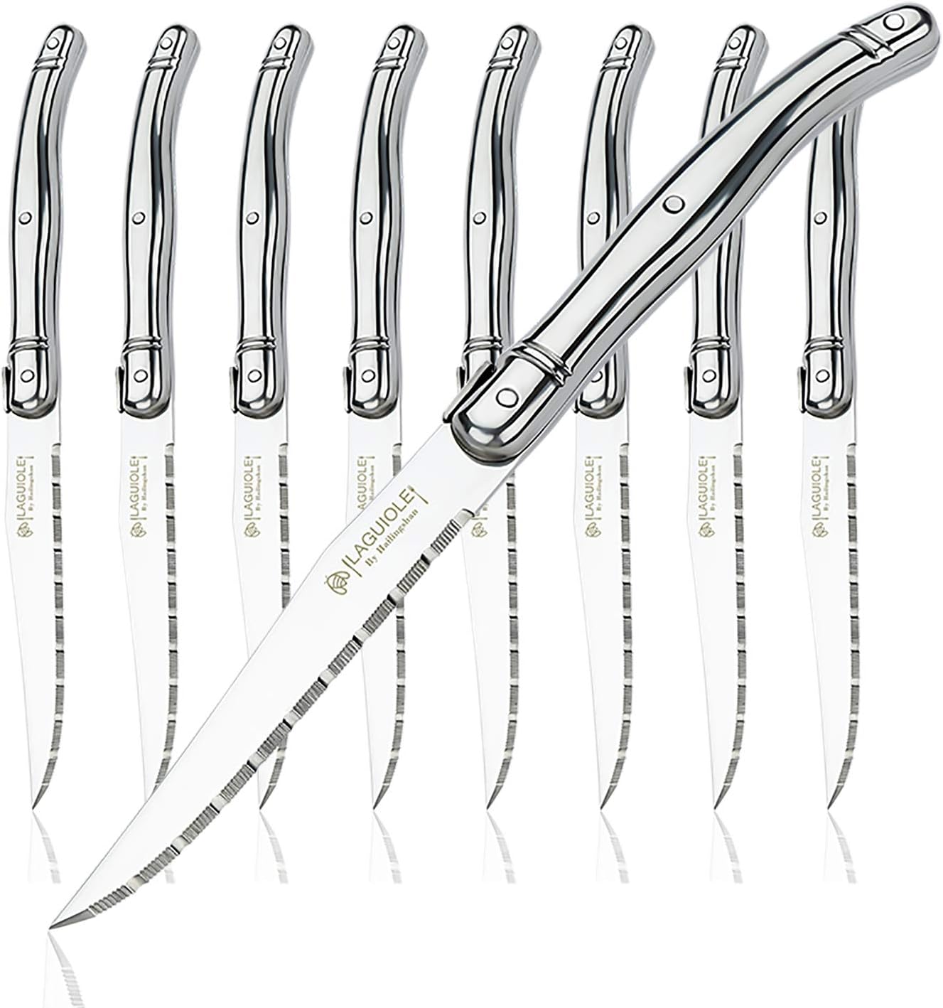 Laguiole by Hailingshan Steak knives Serrated Edge Sharp Light Premium Dishwasher Safe Stainless Steel knife B set of 8 Silverware with Gift Box