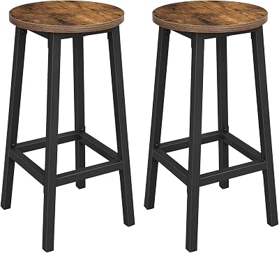 VASAGLE Bar Stools Set of 2 Vintage Brown Black Metal Frame 65cm LBC32X