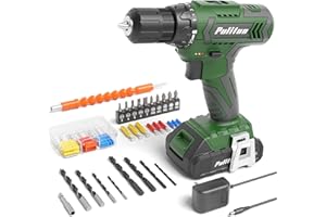 PULITUO Cordless Drill Set, 20V Electric Power Drill with Battery And Charger, Torque 30N, 21+1 Torque Setting, 2 Various Speed, with 43pcs Drill Driver Bits Kit, Screws Set, Dark Green