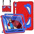Nitupai iPad Case 10th Generation 10.9 Inch Case for Kids Boys, Red Blue with Built-in Screen Protector, Kickstand, Pencil Holder
