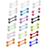 Xnsjeyy 14G Glow in Dark Bioflex Flexible Acrylic Nipple Tongue Rings Piercing Jewelry Retainer 14 Gauge Plastic Straight Barbell Tongue Nipple Piercing Jewelry For Women Men 14MM 16MM Bar
