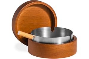 Cute Ashtrays for Cigarettes Ash Tray with Lid DDAJJAJ Wooden Ashtray with Stainless Steel Portable Decorative Ashtray Windproof Ashtray for Home,Patio,Office,Outdoors,Indoor,Parties（Red)