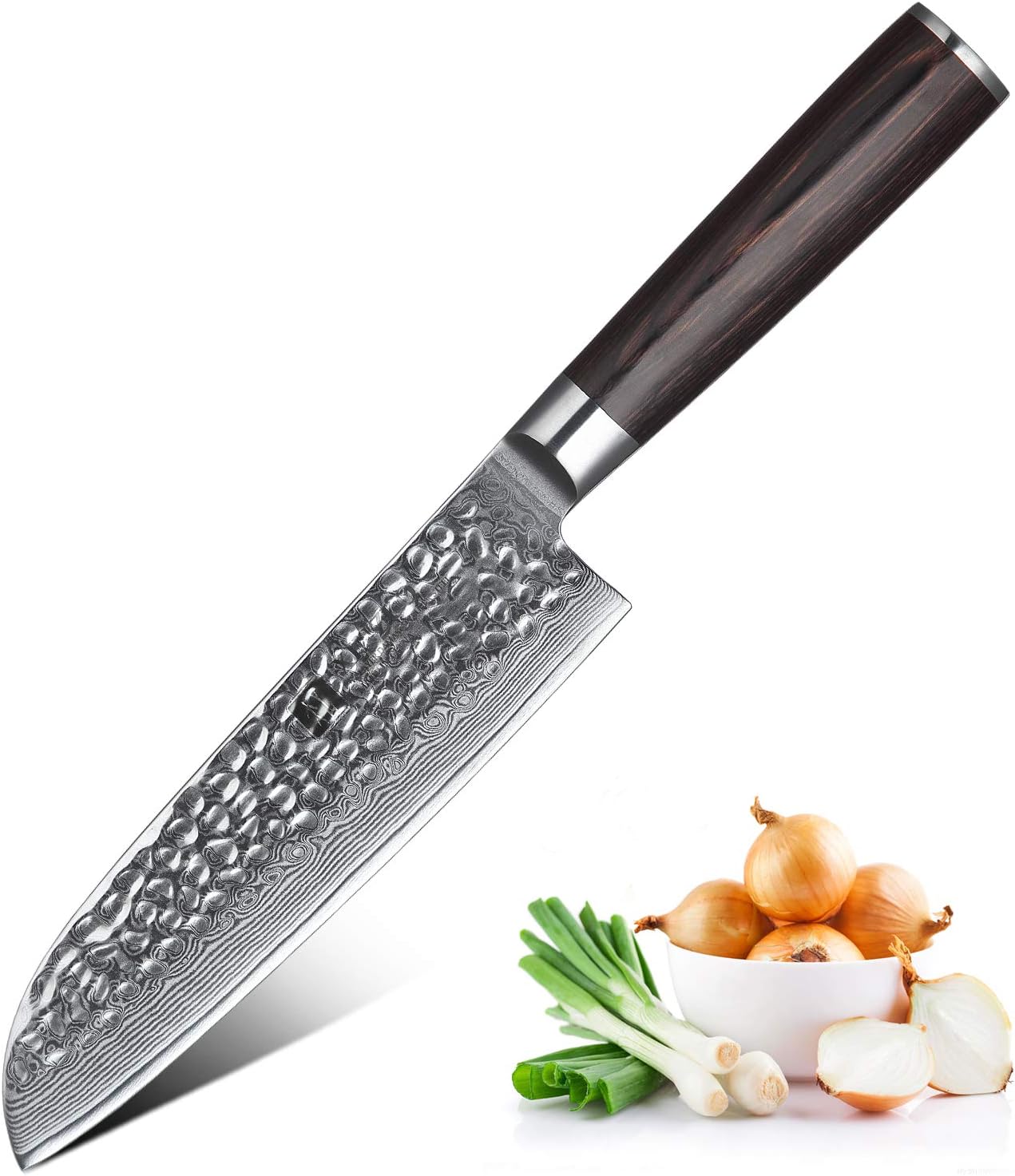 XINZUO 7 Inch Santoku Knife Japanese High Carbon VG-10 Damascus Stainless Steel Chef's Kitchen Knife Razor Sharp Quality with Pakkawood Handle - He Series