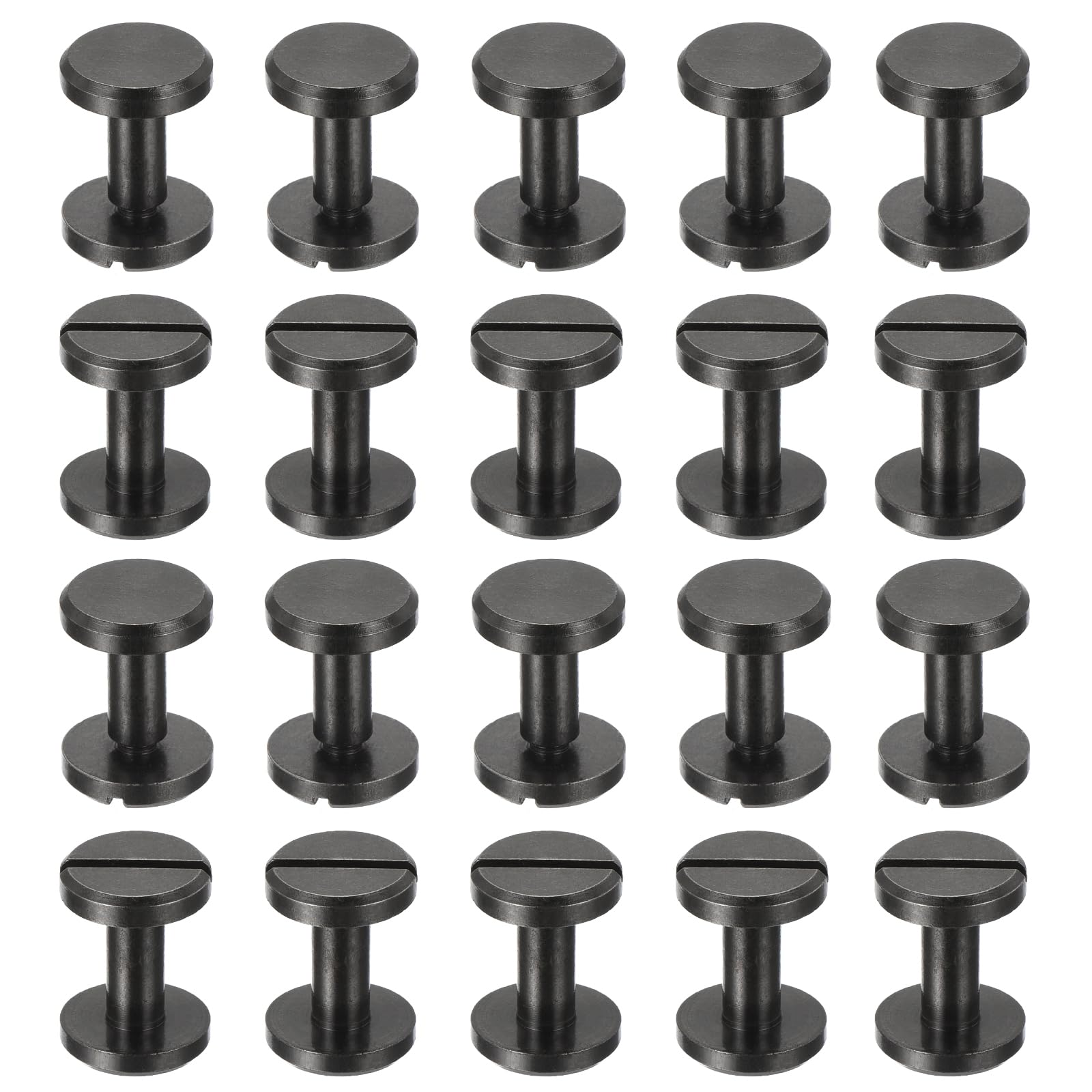 PATIKIL 25 Sets Chicago Screws, 12mm L Chicago Screw Slotted Binding Post Screw Bolts Rivets Brass Fasteners Connectors for Leather Belt Scrapbook Photo Albums, Matte Black