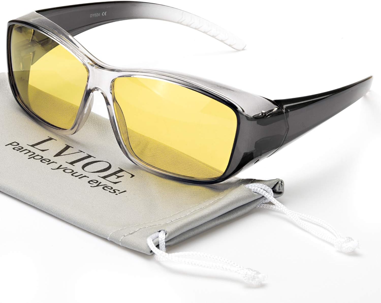 LVIOE Wrap Around Night Vision Glasses, Fit Over Prescription Glasses