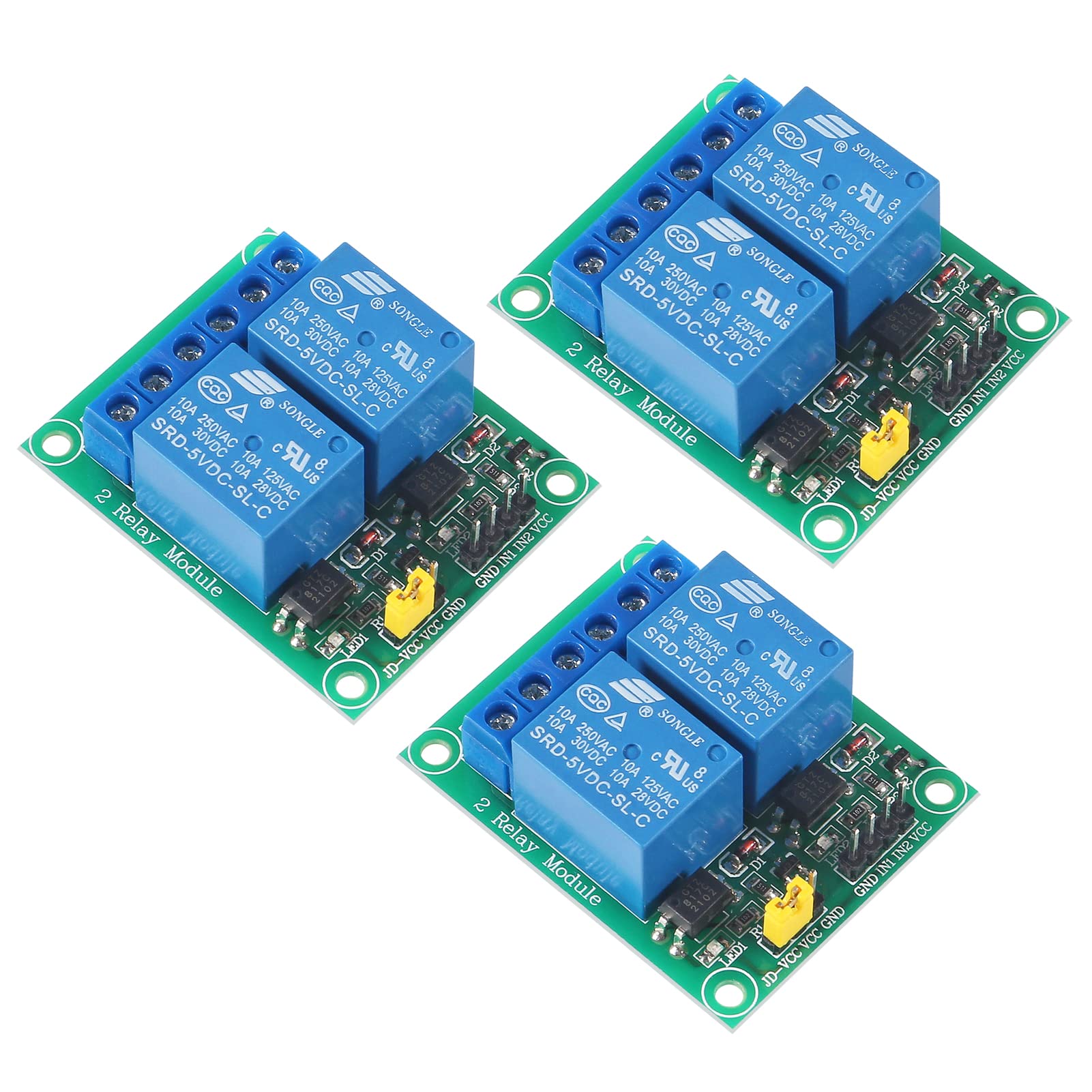 AOICRIE 3pcs 2 Channel DC 5V Relay Module for R3 DSP ARM PIC AVR STM32 for Raspberry Pi with Optocoupler Low Level Trigger Expansion Board