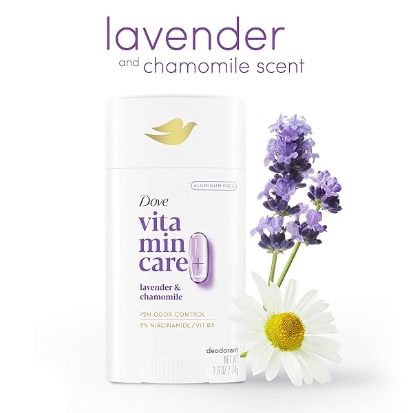 DOVE VITAMINCARE+ ALUMINUM FREE DEODORANT STICK FOR 72H ODOR PROTECTION LAVENDER & CHAMOMILE BREATHABLE DEODORANT FOR WOMEN 2.6 OZ