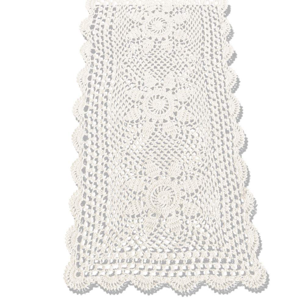 KEPSWET Sunflower Cotton Handmade Crochet Lace Rectangle Table Runner Coffee Table Decor (40cmx70cm, Beige)