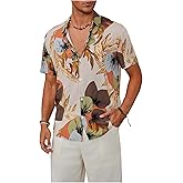 VIPWOLF Men's Tropical Beach Shirts Short Sleeve Button Up Vacation Holiday Hawaiian Shirt