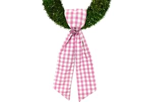 CHMACURA Easter Wreath Sash for Front Door, Pink Burlap Sash Check Plaid Wreath Accessories for Home Wedding Birthday Decorations