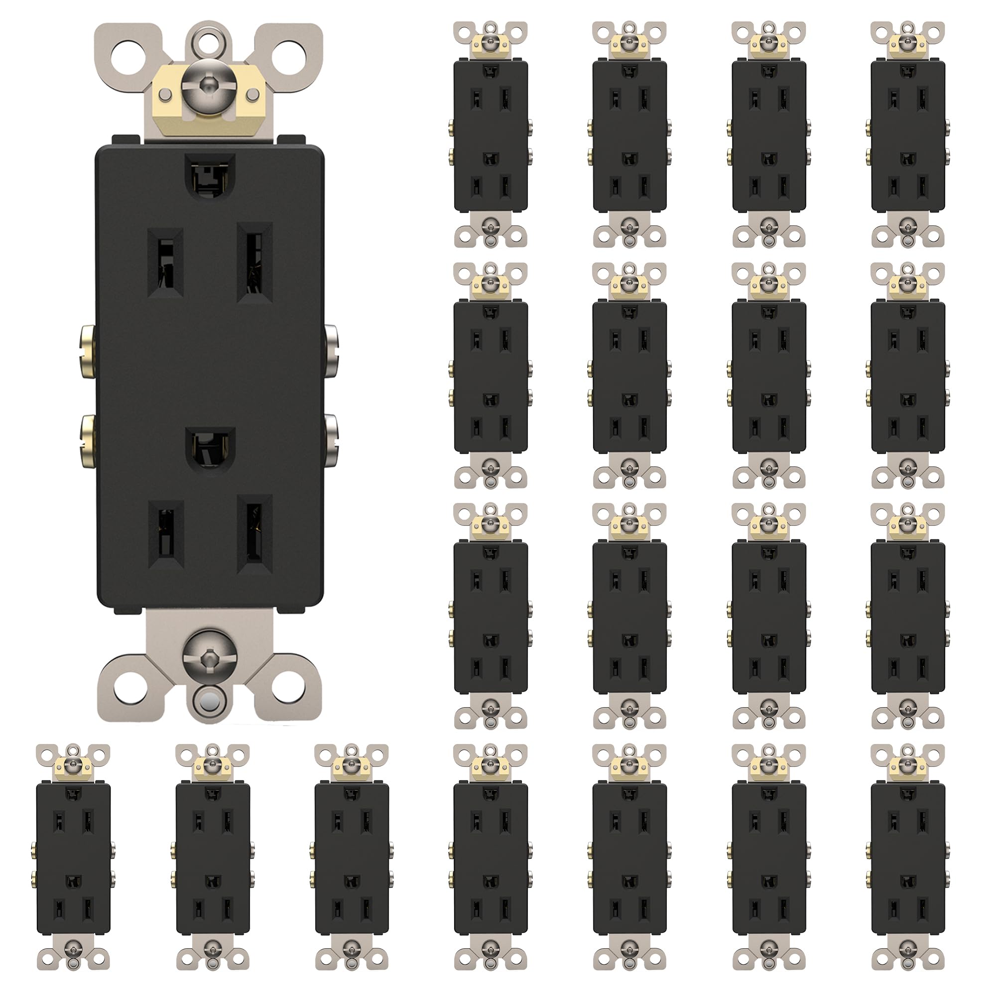 ThunderWay Matte Black Decorator Receptacle, 15 Amp Standard Electrical Wall Outlet, Non-Tamper Resistant, 15Amp/125V, Self-Grounding, UL Listed, 20 Pack Image