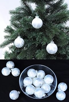 Thüringer Glas Eislack Christbaumkugeln Weiß Weihnachtskugeln 4 5 6 7 8 cm, Größe:Ø 4 cm (16 Kugeln)