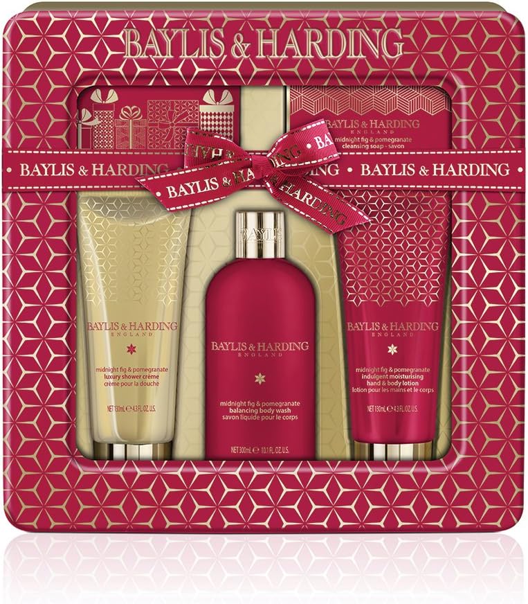Baylis & Harding Midnight Fig Pomegranate Bathing Tin Gift Set 5pc Body Wash