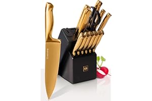 Styled Settings 14-Piece Knife Set with Block & Built-in Sharpener – Ultra-Sharp Full Tang Kitchen Knives – Premium Cooking &