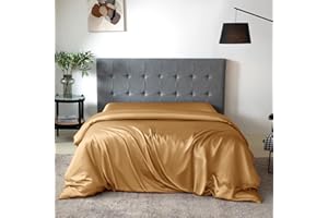 THXSILK Silk Duvet Cover, 100% 7A+ Mulberry Silk Comforter Cover, Seamless, Breathable, Easy Care Zipper Closure, 1 Duvet Cover Only - King, Metallic Gold