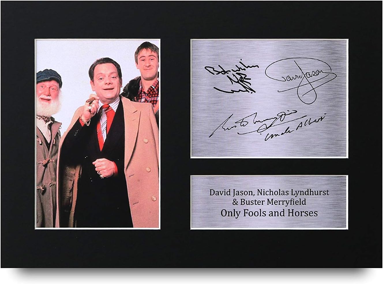 HWC Trading Only Fools and Horses Gifts David Jason Gift Nicholas Lyndhurst and Buster Merryfield Signed A4 Printed Autograph Del Boy Rodney Trotter Uncle Albert Print Photo Picture Display