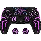 PlayVital Design for ps5 Controller Silicone Case with 2 Thumb Grips and 6 Sticker, Cyber Spider Design, Anti-Slip Shockproof Controller Cover Skin, Fits for Charging Dock, Black & Purple