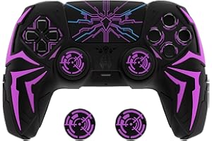 PlayVital Design for ps5 Controller Silicone Case with 2 Thumb Grips and 6 Sticker, Cyber Spider Design, Anti-Slip Shockproof Controller Cover Skin, Fits for Charging Dock, Black & Purple