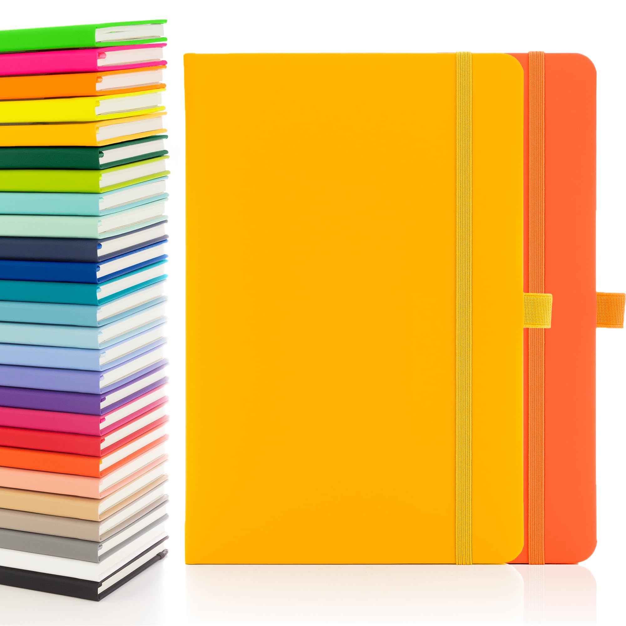 Notes London 2 x Eco A5 Notebook with Lined Pages, Pen Loop, Ribbon, Date Marks and Paper Pocket, Medium Hardback Journal, Note, sustainably sourced paper (Yellow & Orange)