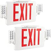 Gruenlich Exit Sign with Emergency Light, Battery Backup, 2 Pack | Hardwired LED Combo Exit Light for Bussiness Double Face, 2 Bright and Adjustable Heads, Red, UL 924 and CEC, 120-277 Voltage