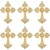 UNICRAFTALE 6pcs Cross Charms Gold Rosary Charms Big Gothic Cross Charm Rhinestone Cross Charms Crystal Cross Dangle Charm Crucifix Cross Charms for Earring Necklace Bracelet Keychain Jewelry Craft Making
