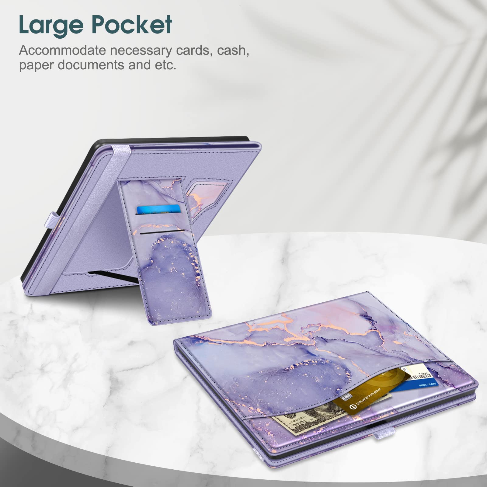 Fintie Stand Case for Kindle Scribe - Premium PU Leather Foldable Stand Cover Auto Sleep/Wake with Card Slot and Pen Holder for 10.2 Inch Kindle Scribe (2024/2022 Release), Lilac Marble
