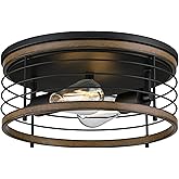 Westinghouse 6125000 Ackton Vintage-Style 13 Inch, Two Light Flush Mount Ceiling Fixture, Matte Black Finish with Barnwood Ac
