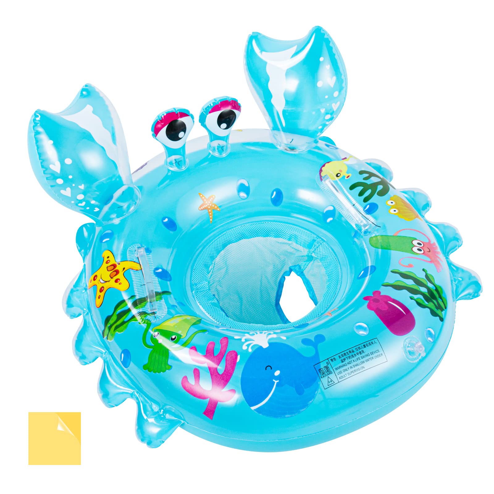 Olycism Baby Swimming Float with Safety Seat – Inflatable Swim Ring for Toddlers, PVC Swim Trainer with Handle, Kick Learning Aid, Includes Patch Kit, for Ages 6-36 Months, Blue