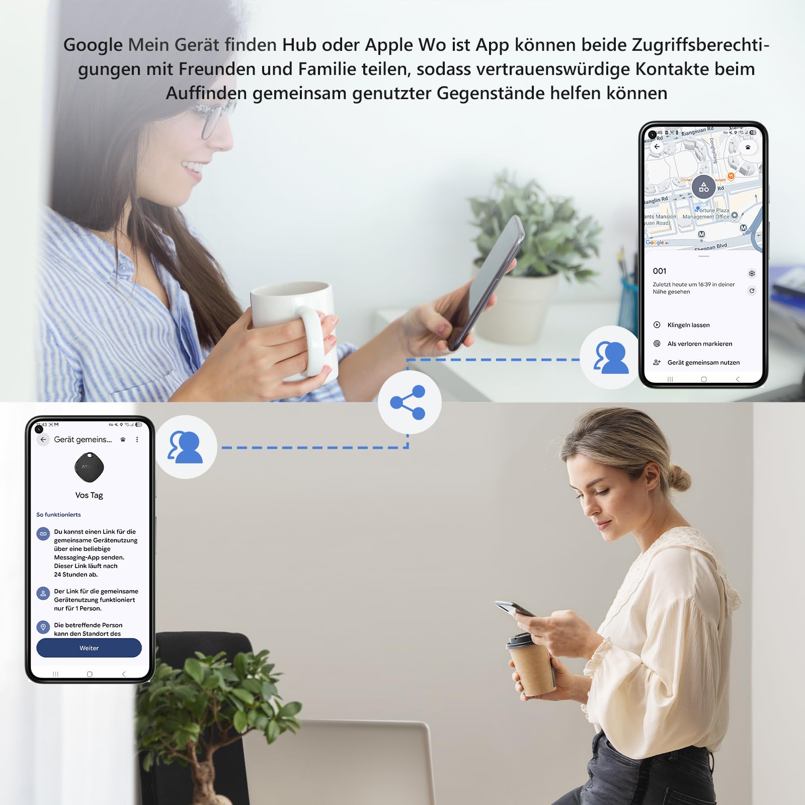 ATUVOS Air Tag Pro Smart Tags Tracker für Android & iOS, Neu Dual-System Schlüsselfinder kompatibel mit Google Mein Gerät finden or Apple Wo ist? App, Smarttag Key Finder für Gepäck, Koffer, 4er Pack. 6