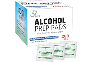 CareLiving Alcohol Prep Pads with 70% Isopropyl Alcohol, 200 Pack, Medical-Grade, Individually-Wrapped, Isopropyl Cotton Swabs, Disposable, 2 ply