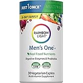 Rainbow Light Mens Multivitamin One + | 30 Caplets | Real Food Nutrients, Digestive Enzymes & Probiotics
