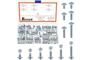 Rustark 90Pcs 6 Sizes M6 Zinc Plated Square Head Bolt with Hex Nut Fully Thread Square Machine Screws for Machinery Railroad