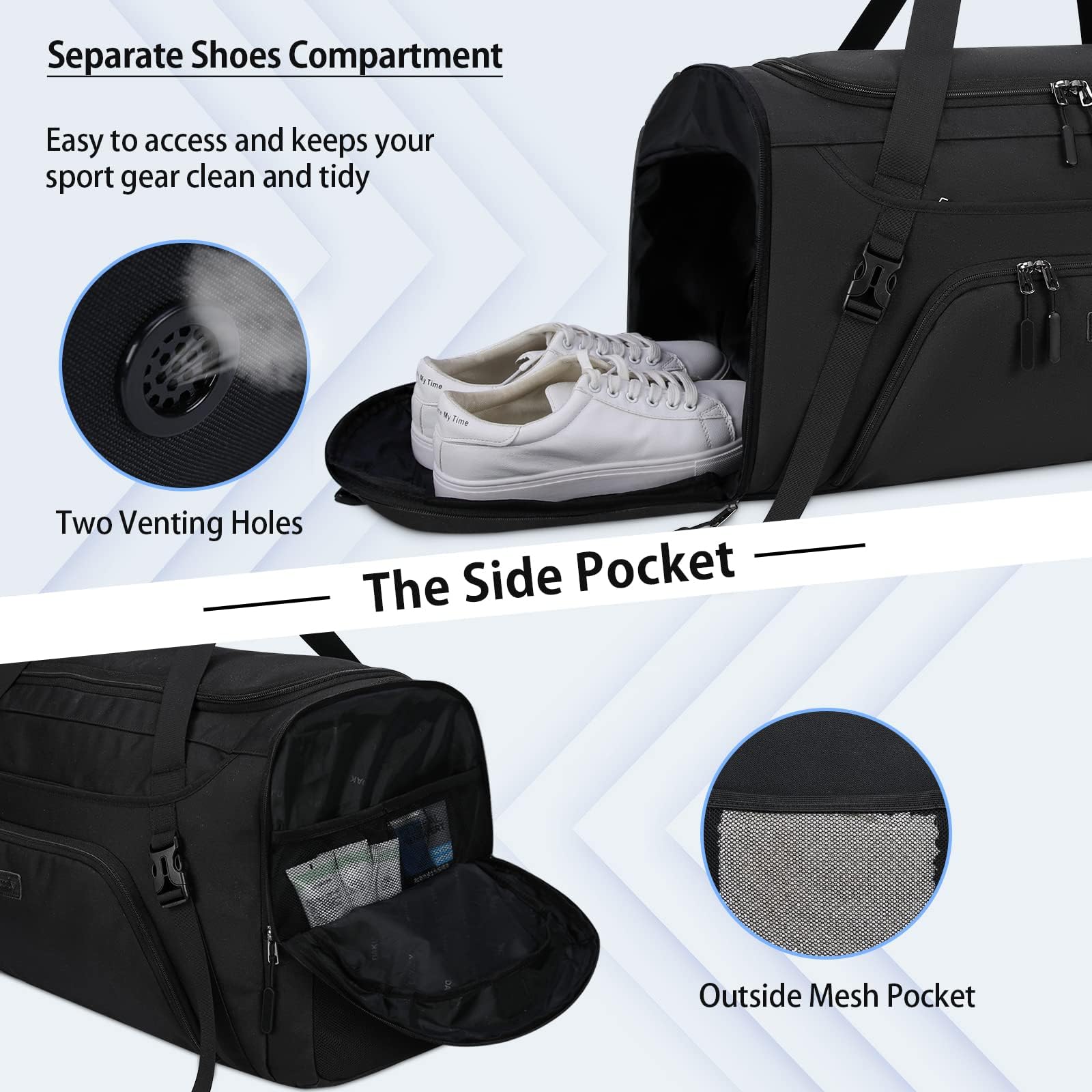 Gym Duffle Bag for Women Men 40L Waterproof Sports Travel Duffel Bags with Shoe Compartment,Wet Pocket Large Weekender Overnight with Toiletry Bag,Black
