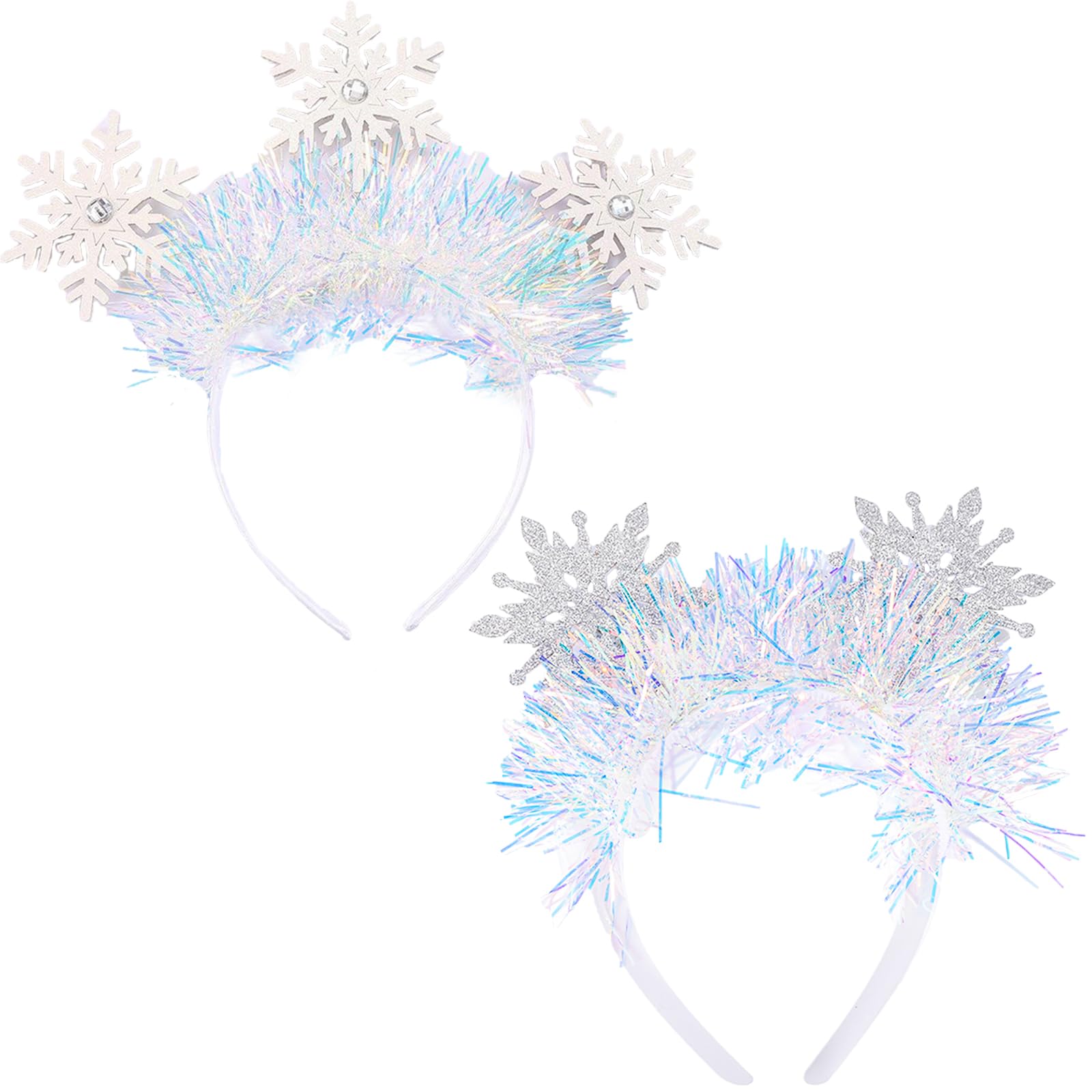Aswewamt 2Pcs Snow Flower Headband, Silver Snow Flower Glitter Ball Headband Double Vintage Head Accessories for Women Girls Christmas