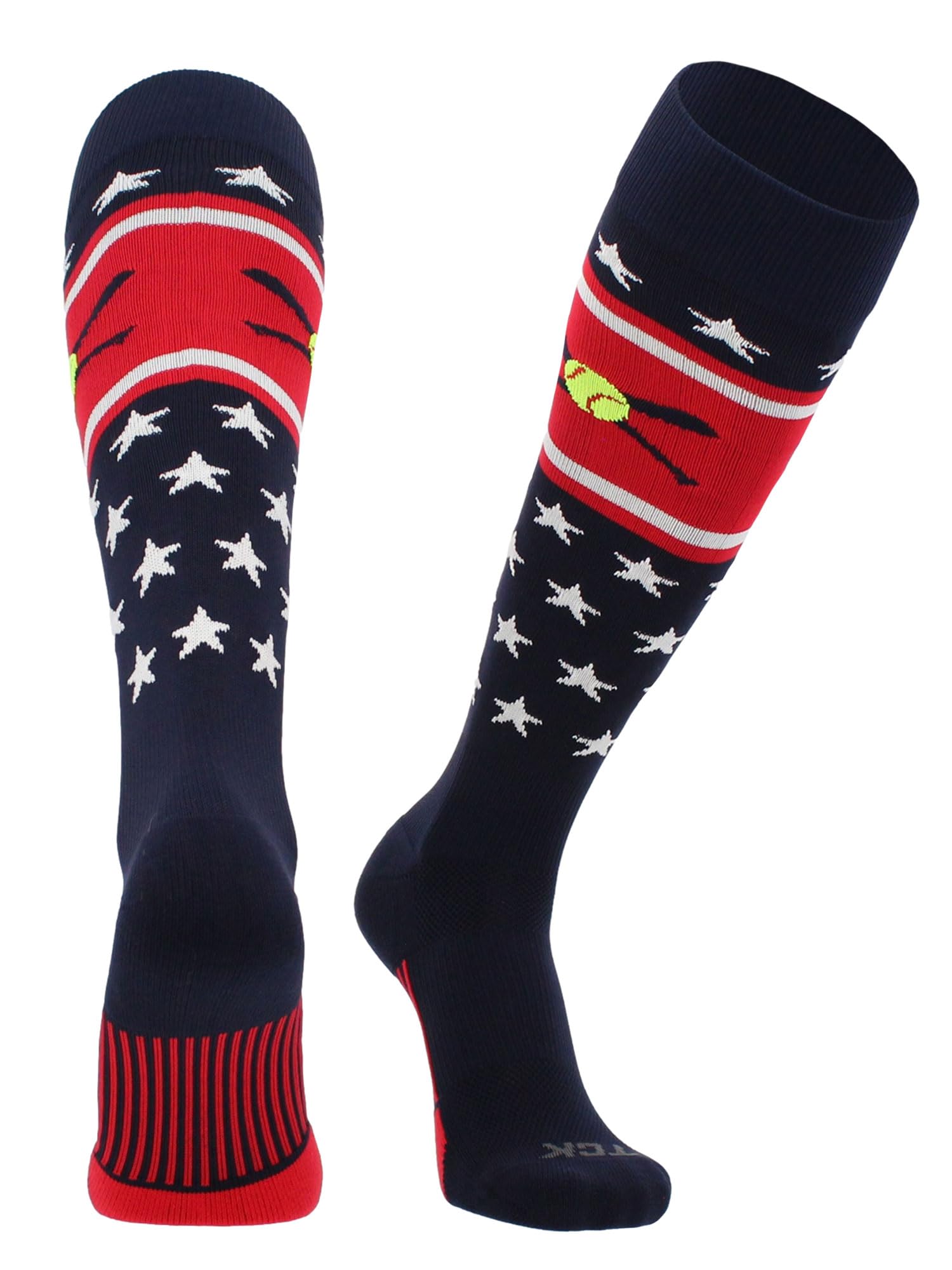 TCK Patriotic USA Calcetines de softbol con bates de softbol (azul marino/rojo/blanco, mediano)