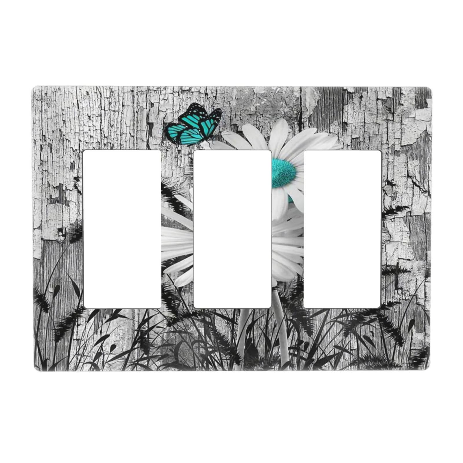 Turquoise Butterfly Daisy Flower 3 Gang Triple