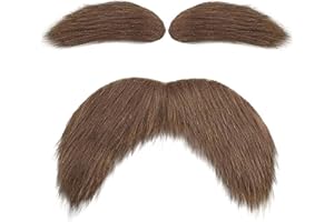 TANTAKO Stick On Fake Mustache and Eyebrows Set for Mens Halloween Party Cosplay Accessories