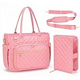 Bible Bag with Bible Cover Case for Women, Large Quilted Church Bag Organizer Bible Cover for Bible Study Supplies | With Shoulder Strap, Twin-Needle Quilted, Gifts for Women