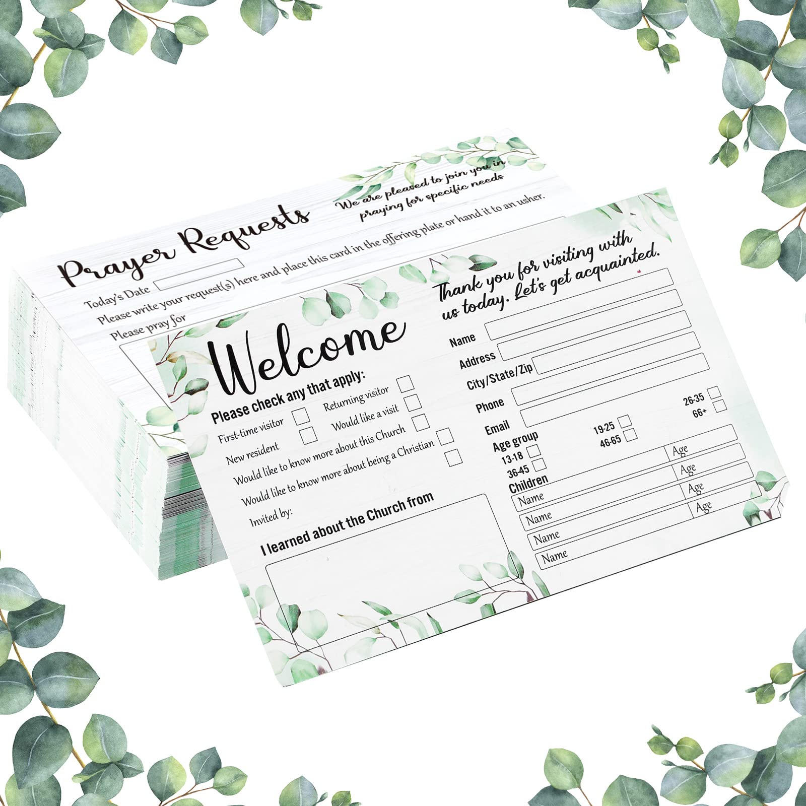 Photo 1 of 180 Pack 3 x 5 Inch Welcome Cards - Eucalyptus Decorative Prayer Request Cards for Church Greeting