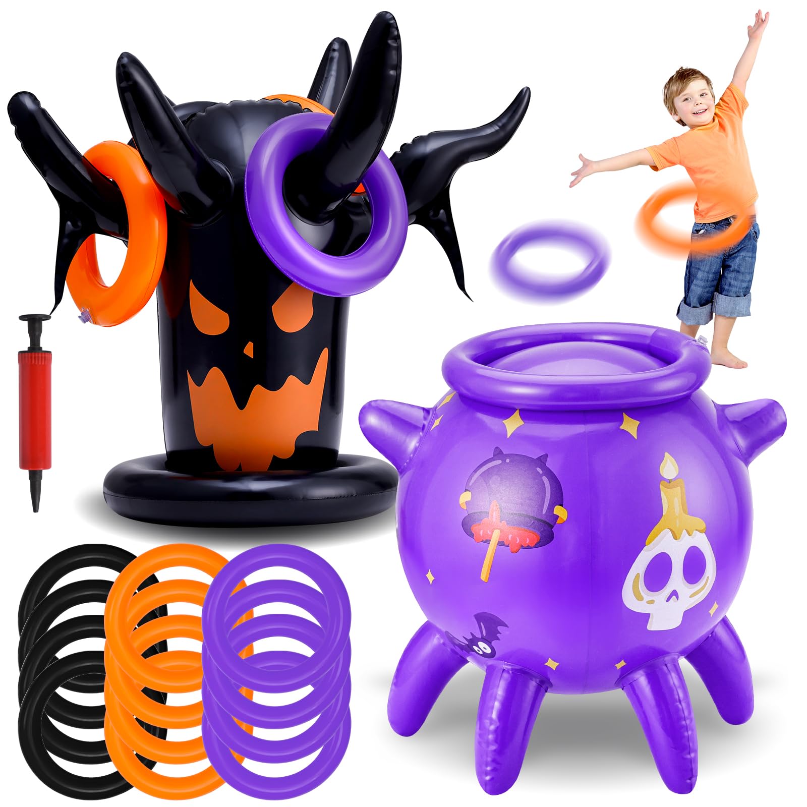 Photo 1 of Halloween Ring Toss Game Inflatable Spooky Tree Witch Toss Game for Kids Halloween Party Favors Supplies Indoors Outdoors Great Holiday Party toss Game Indoor and Outdoor Game