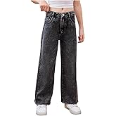 Milumia Girl's Ripped Bell Bottom Jeans Wide Leg High Waist Denim Pants with Pockets